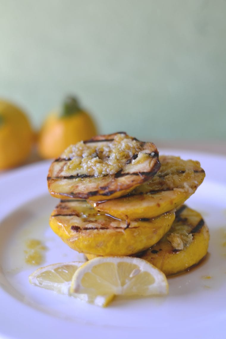 Grilled Pattypan with Garlic and Lemon Recipe from Tavola Mediterranea