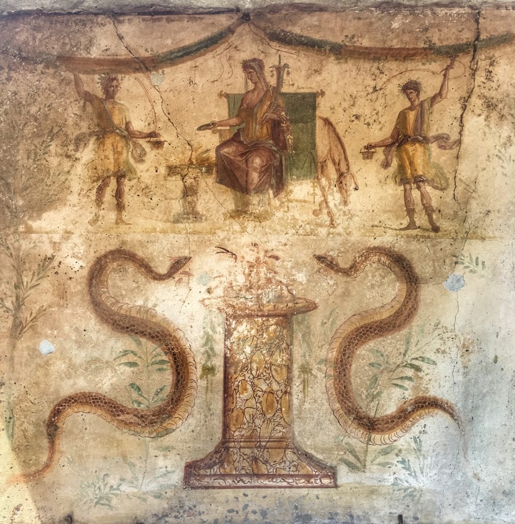 Lararium Fresco with Vesta and Sacred Fire (Pompeii, VII 12, 11). Photo by Farrell Monaco