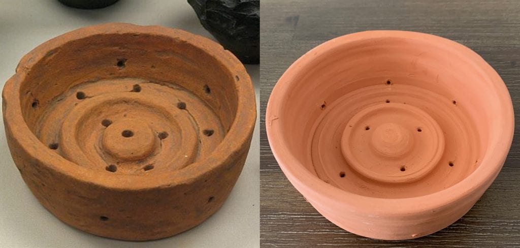 Roman cheese mould/press. L: Original; R: Replica made by Potted History